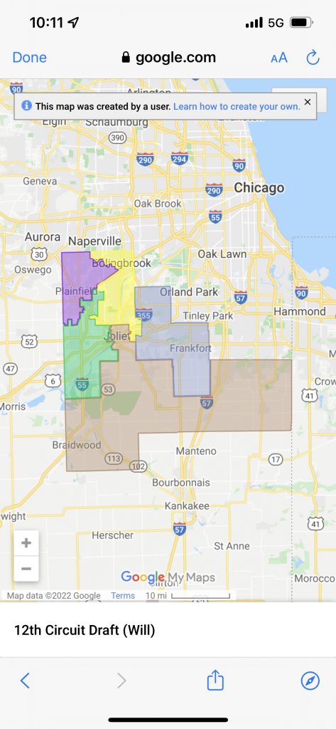 A screenshot depicts the 12th Circuit judicial sub circuit plan approved by Democrats in the Illinois Senate Wednesday night. Several other counties will also have new subcircuits under the plan. (Credit: www.ilhousedems.com/redistricting)