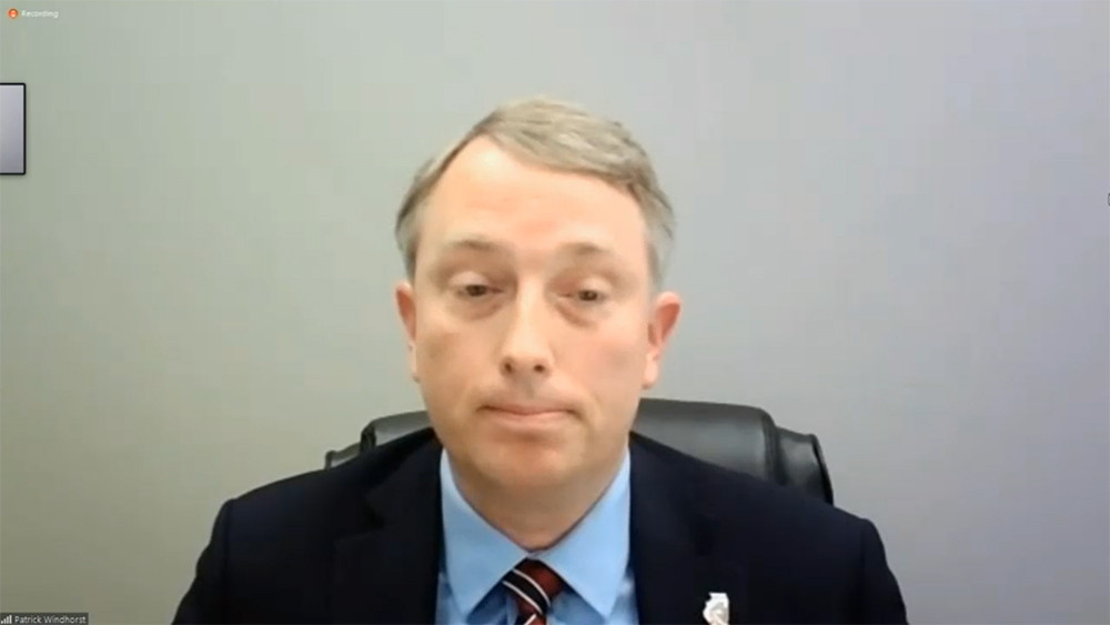 Rep. Patrick Windhorst, R-Metropolis, introduced a resolution to repeal the SAFE-T Act last week, one year after it passed the House. Windhorst is pictured here participating in a virtual news conference about the legislation Thursday. (Credit: blueroomstream.com)