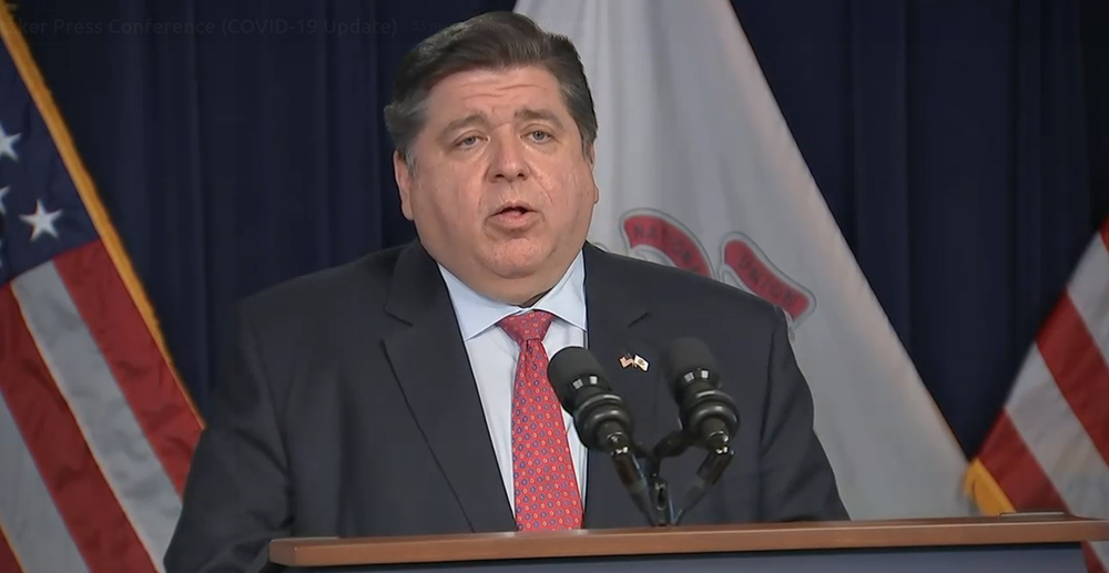 Gov. JB Pritzker gives an update on the surge in COVID-19 cases during a news conference Wednesday in Chicago. (Credit: Blueroomstream.com)