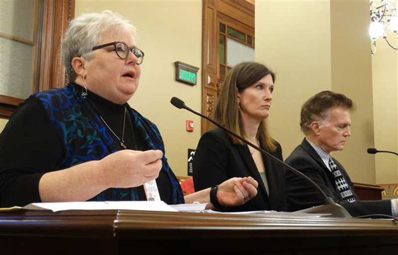 Legislative Inspector General Carol Pope (left) and former LIGs Julie Porter and Tom Homer testify before the Joint Commission on Ethics and Lobbying Reform at the Capitol in Springfield in February 2020. Pope resigned from the office Wednesday, saying lawmakers have not done enough to reform the state’s ethics laws. (Capitol News Illinois photo by Peter Hancock)