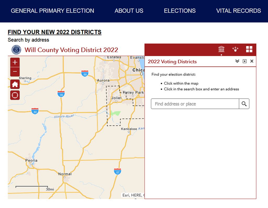 Will County Clerk webpage for map redistricting information. –Photo submitted.