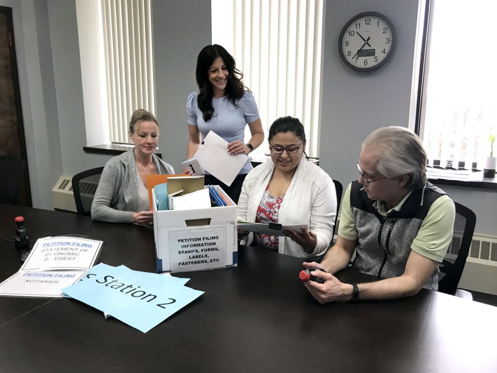 Will County Clerk Lauren Staley Ferry works with her Elections Department team to prepare for the filing of candidate nominating petitions, which begins on Monday, March 7. – Photo submitted.
