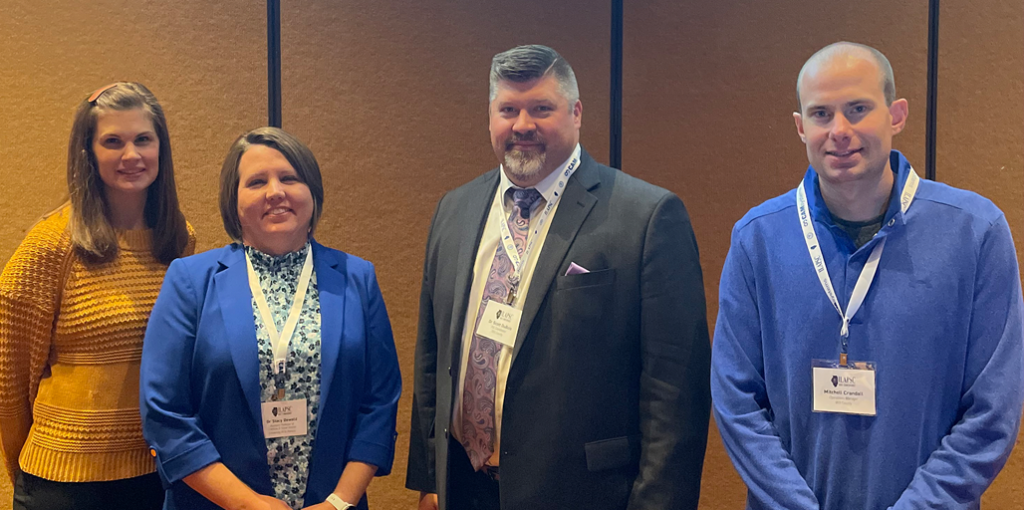 Left to right are USF instructors Dr. Laura Honegger and Dr. Stacy Dewald, who presented along with Dr. Scott DuBois and Mitch Cradall from the Will County State's Attorney's office at the Illinois Association of Problem-Solving Courts Conference on Friday, October 21. –Photo submitted.