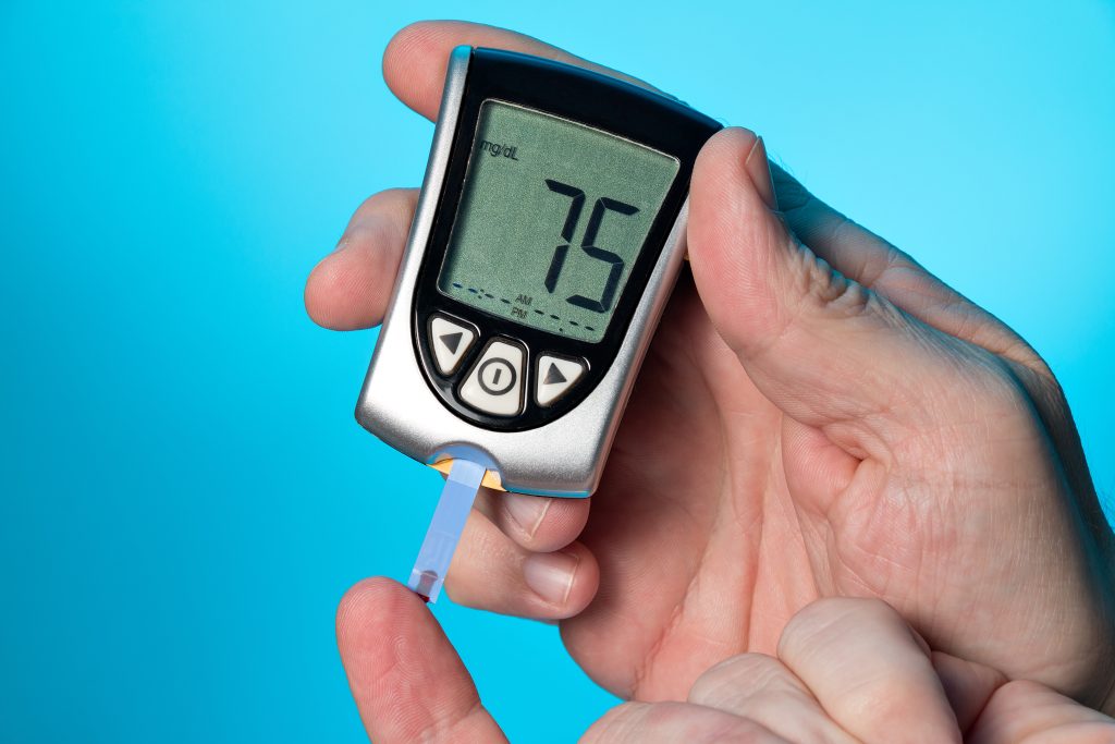 Blood glucose concentration is tested with a blood glucose meter. –Photo submitted.