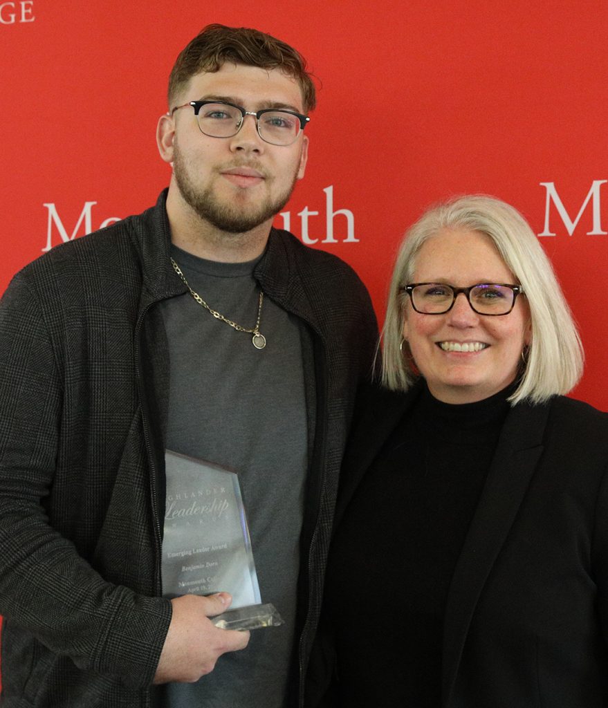 Junior Ben Dorn, from New Lenox, received the Emerging Leader Award. He is pictured with Dean for Student Success Michelle Merritt. –Photo submitted.
