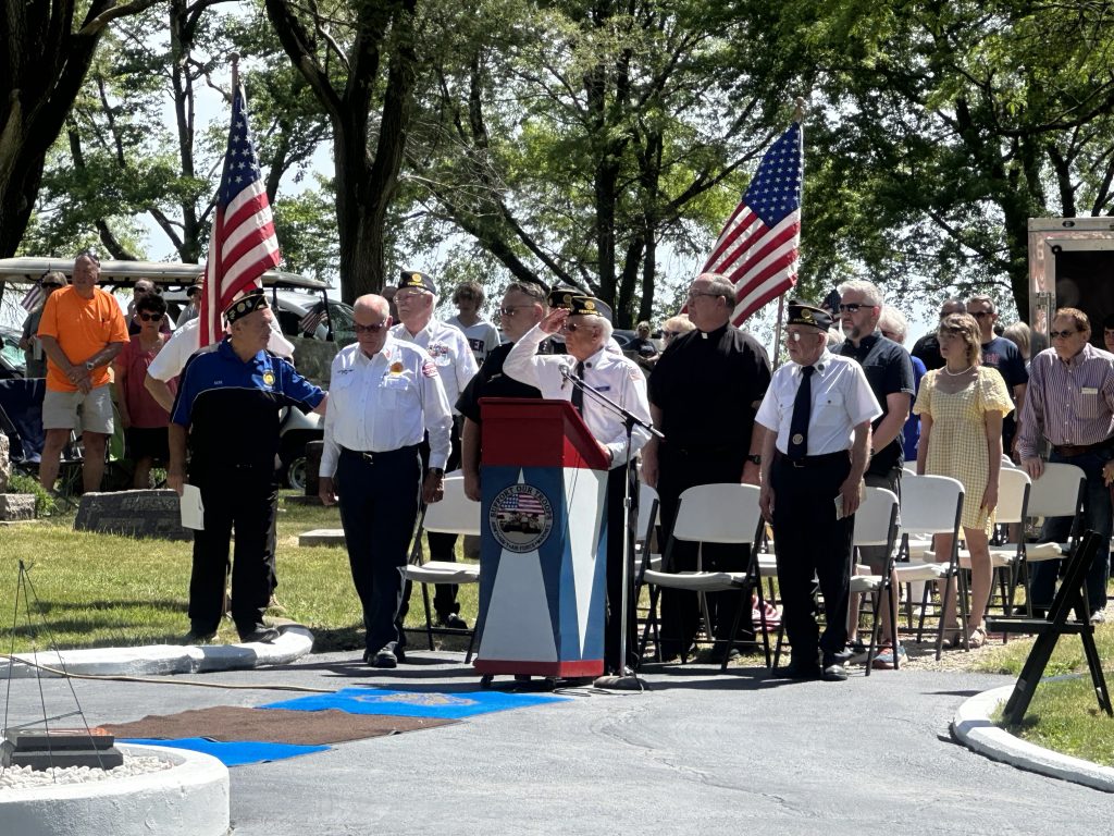 Krueger speaks at the Peotone Legion Post 392 Memorial Day ceremony. –Photo by Andrea Arens.