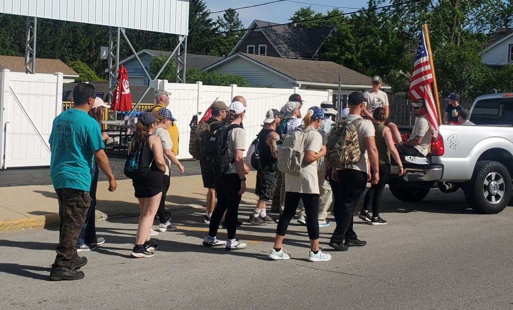 Adopt a Soldier 22 Kilometer Ruck to combat miltary suicide left  Kankakee Walmart proceeding down route 50, had a rest stop at Manteno American legion and concluded at Peotone Fairgrounds on May 28th. Photo by Dan Gerber.