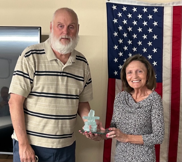 President Lee Boswell presented the 2023 Ralph Fehland Volunteer Service Award to Connie Broady at their June 7 meeting. –Photo submitted.