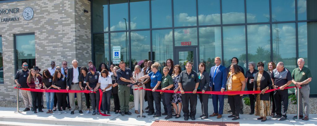 Will County Executive Jennifer Bertino-Tarrant, Will County Coroner Laurie Summers, Will County Board Members, and members of the Coroner’s Office staff cut the ribbon on the new Coroner’s Facility at the Will County Public Safety Complex in Joliet. –Photo submitted.