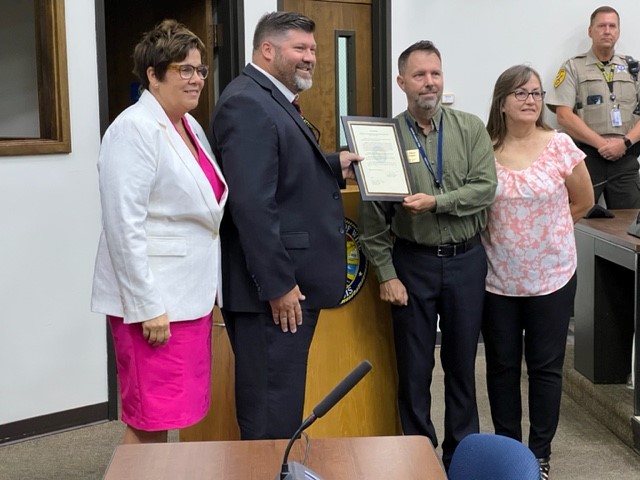 Pictured at the presentation of the 25-year proclamation are, left to right: Will County Executive Jennifer Bertino-Tarrant, Problem Solving Court Coordinator Dr. Scott DuBois, and County Board Members Vince Logan and Judy Ogala. –Photo submitted.