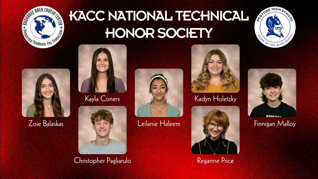 Congratulations to the Peotone High School students inducted into the National Technical Honor Society through the Kankakee Area Career Center on Thursday, February 22! PHS Inductees included: Zoie Balaskas, Kayla Coners, Leilanie Haleem, Kadyn Holetzky, Finnigan Malloy, Christopher Pagliarulo, and Reganne Price. Well done Blue Devils! –Photo submitted.