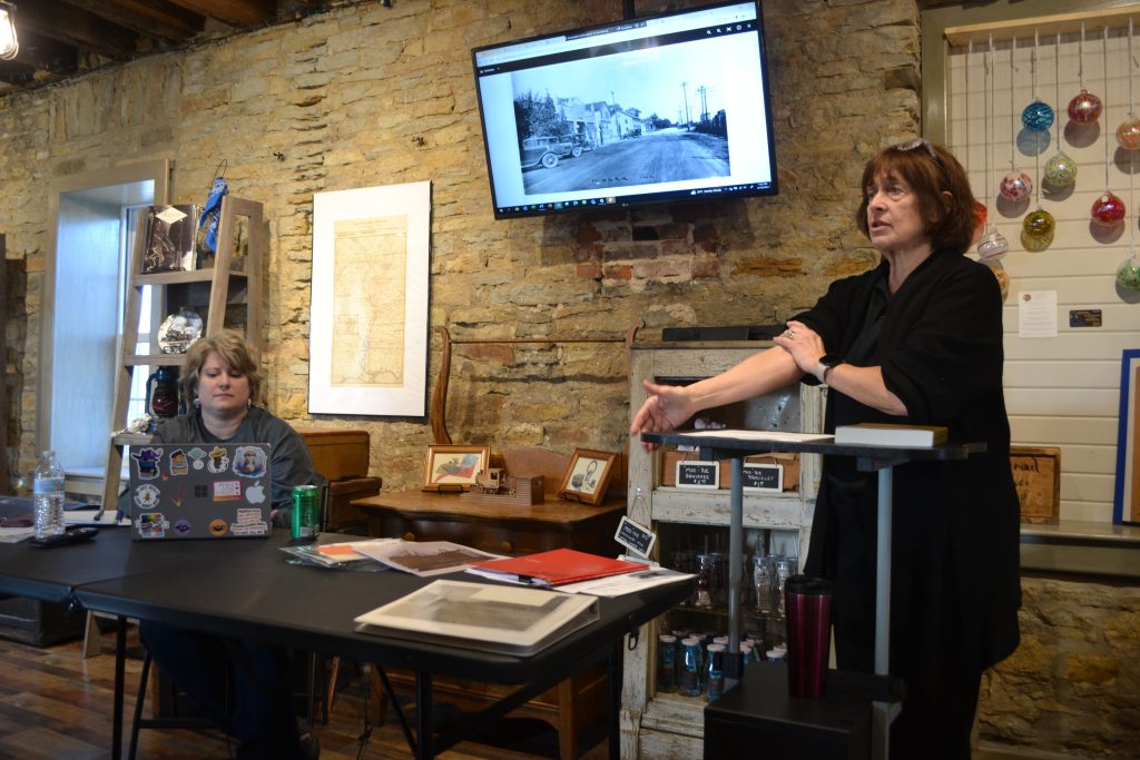 Pics from the Monee Historical Soc. presentation on the railroad and history of Monee.  Christi Holston is standing and Rachel White is seated on the left. Photo by Karen Haave.