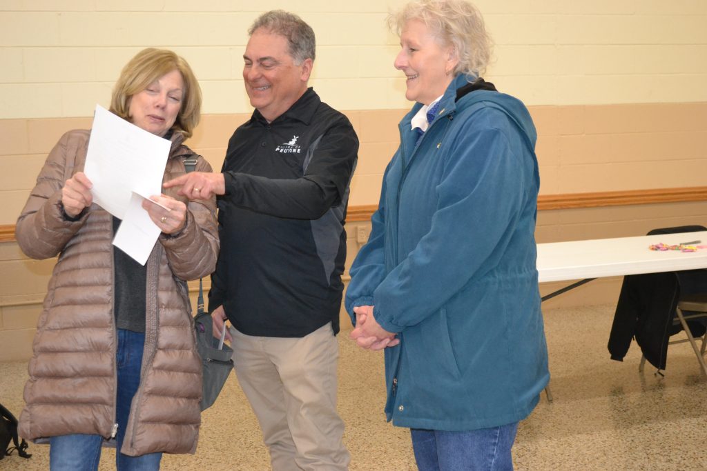 Peotone residents Maura Culver (left) and Paula Prium (right) with Village President Peter March. –Photo by Karen Haave.