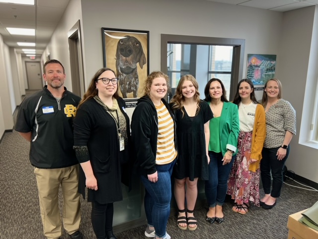 Pictured, left to right, are: Reed-Custer Principal Chad Klover, art teacher Jessica Baron, Faurot's sister, winner Alexandrea Faurot, Reg. Supt. of Ed. Dr. Lisa Caparelli-Ruff, Plainfield East Division Chair Cortny Troy, and art teacher Elizabeth Pankau. Alexis Anderson was unavailable for the picture. –Photo submitted.