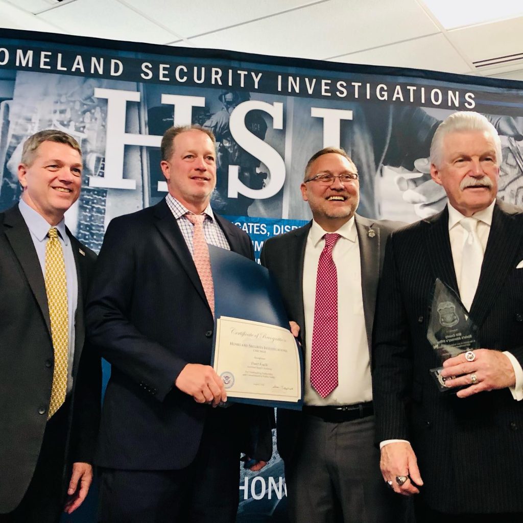 State’s Attorney Glasgow (right), Assistant State’s Attorney Dant Foulk (second from left), with federal officials, receiving 2023 Prosecuting Agency of the Year Award from Homeland Security Investigations. –Photo submitted.