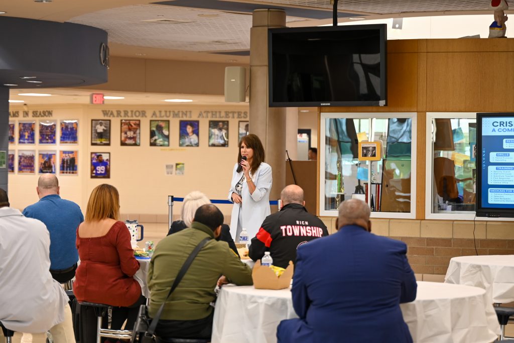 District 201-U Supt. Dr. Kara Coglianese began the workshop session addressing participants about the importance of having a comprehensive safety framework plan in place. –Photo submitted.